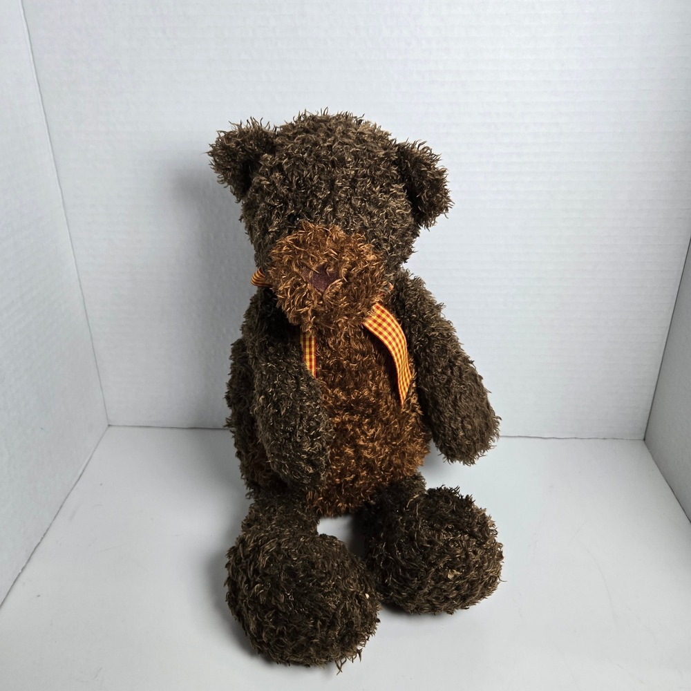 Manhattan Toy Co 2001 Vintage Brown Bear Ragalangs Shaggy Floppy Orange Bow
